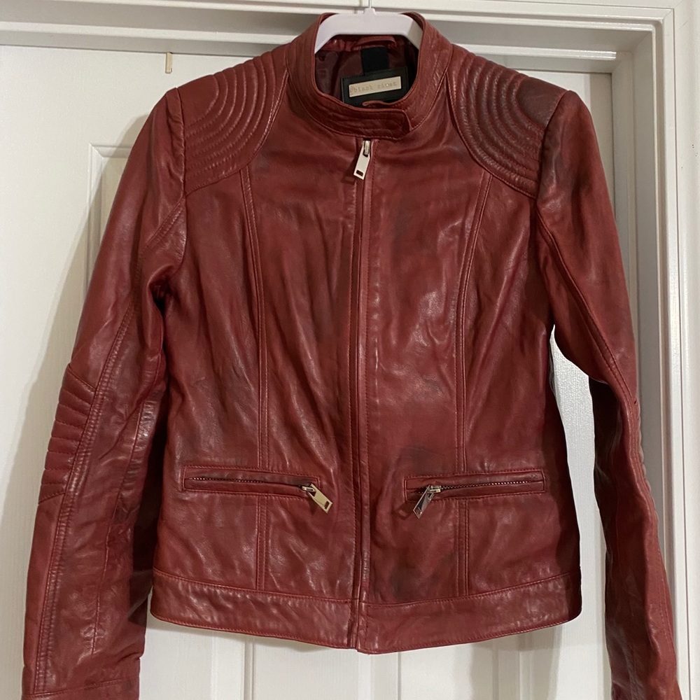 Red Black Rivet Lesther Jacket